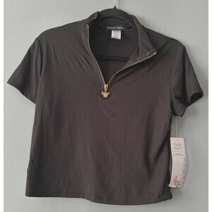Perfectly Imperfect Y2K Butterfly Zip Crop Top Women’s Large L Black Retro
